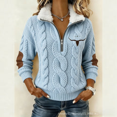 50% отстъпка! 🔥🔥 Плетен кардиган с дълги ръкави, принт и подплата от флийс