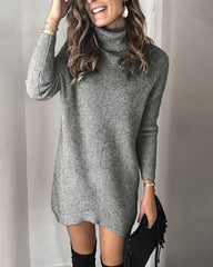 👗【S-3XL】Нов пуловер с високо яке и обърнат яке – плетена рокля-пуловер