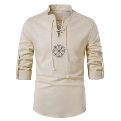 【най-продавани】Мъжка модна памучно-ленна риза с дълги ръкави