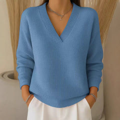 🔥【S-3XL】Елегантен едноцветен дамски топ, отпуснат и свободно плетен вафелен плат