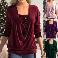🥰❄️【S-5XL】Нов дамски топ с дълъг ръкав и пайети, големи размери, 2025 г.