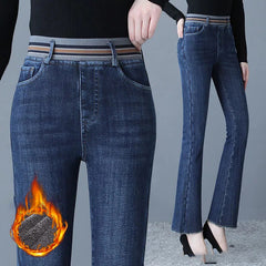 👖【40-85 кг】👖Нови зимни удебелени плюшени дънки с висока талия