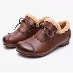 👞 Зимни меки кожени обувки без ток с гънка и анти-плъзгащо покритие за майки
