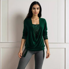 🥰❄️【S-5XL】Нов дамски топ с дълъг ръкав и пайети, големи размери, 2025 г.