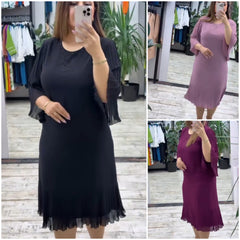 【🥇Супер стойност】(S-5XL) 💋 Висококачествена шифонена рокля, едноцветна