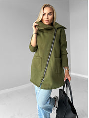🧥【S-5XL】Дамско яке с прегърнато яке, цип и гънка