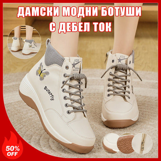❄️ Нови зимни дамски ботуши с декорация "пеперуда" и удобна дебела подметка