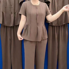 🔥Ограничено време🔥【M-4XL】【Топ + Панталон】Летен дамски модерен комплект, големи размери, свободен и удобен, елегантен и подчертаващ фигурата