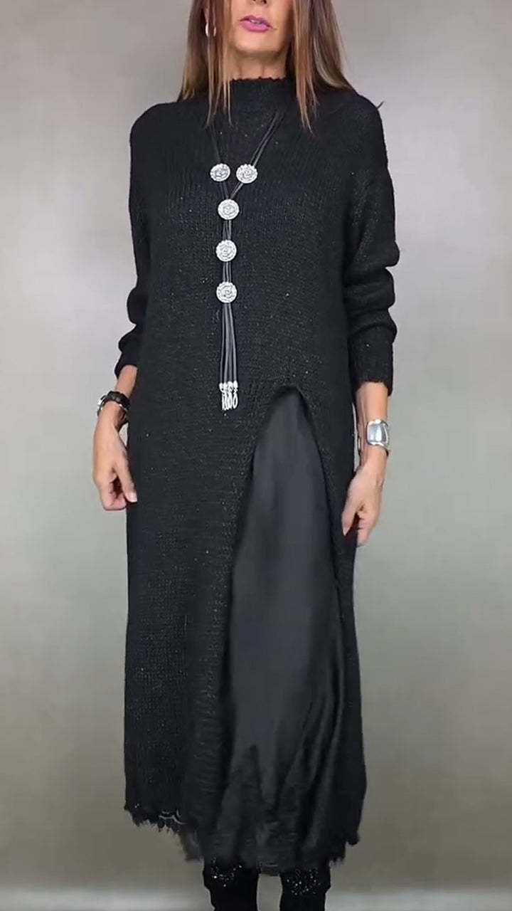 【XS-3XL】👗Нов комплект от дантела, дизайн с отвор, стил пуловер, рокля с презрамки + пуловер с отвор, 2 части