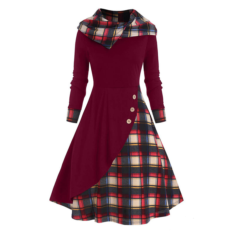 👗👗【50% ОТСТЪПКА】Дамска модна рокля с качулка и пачуърк от карета, елегантен и изтънчен дизайн