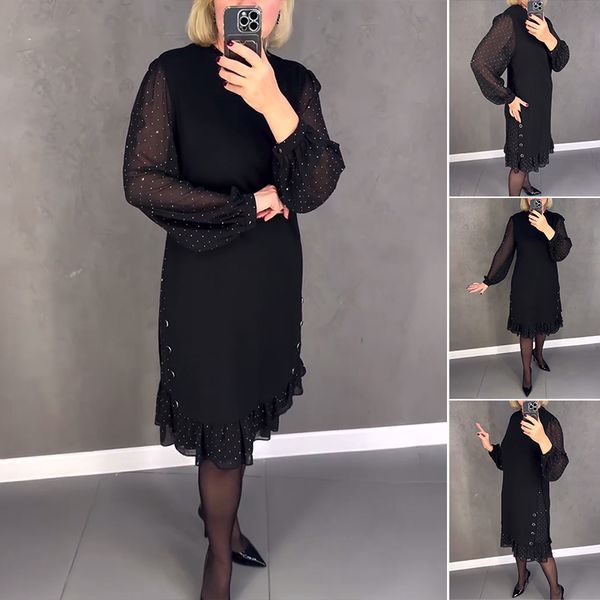 🔥50% OFF👗【S～5XL】Нова модна ежедневна едноцветна рокля с дълъг ръкав и широки волани