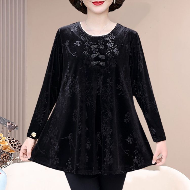🔥【50% ОТСТЪПКА】【XL-6XL】Нов елегантен кадифен топ с ретро принт за есен/зима