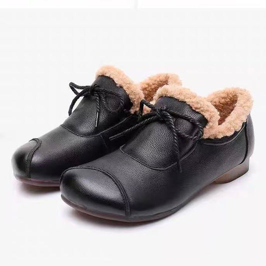 👞 Зимни меки кожени обувки без ток с гънка и анти-плъзгащо покритие за майки