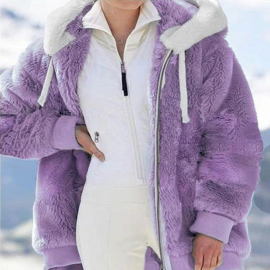 ☃️Limitovaná sleva 39%❄️【Kupte 1 a získejte 1 zdarma】[S-5XL] Dámská bunda 2025 s kontrastními pruhy z hustého plyše