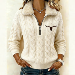 50% отстъпка! 🔥🔥 Плетен кардиган с дълги ръкави, принт и подплата от флийс