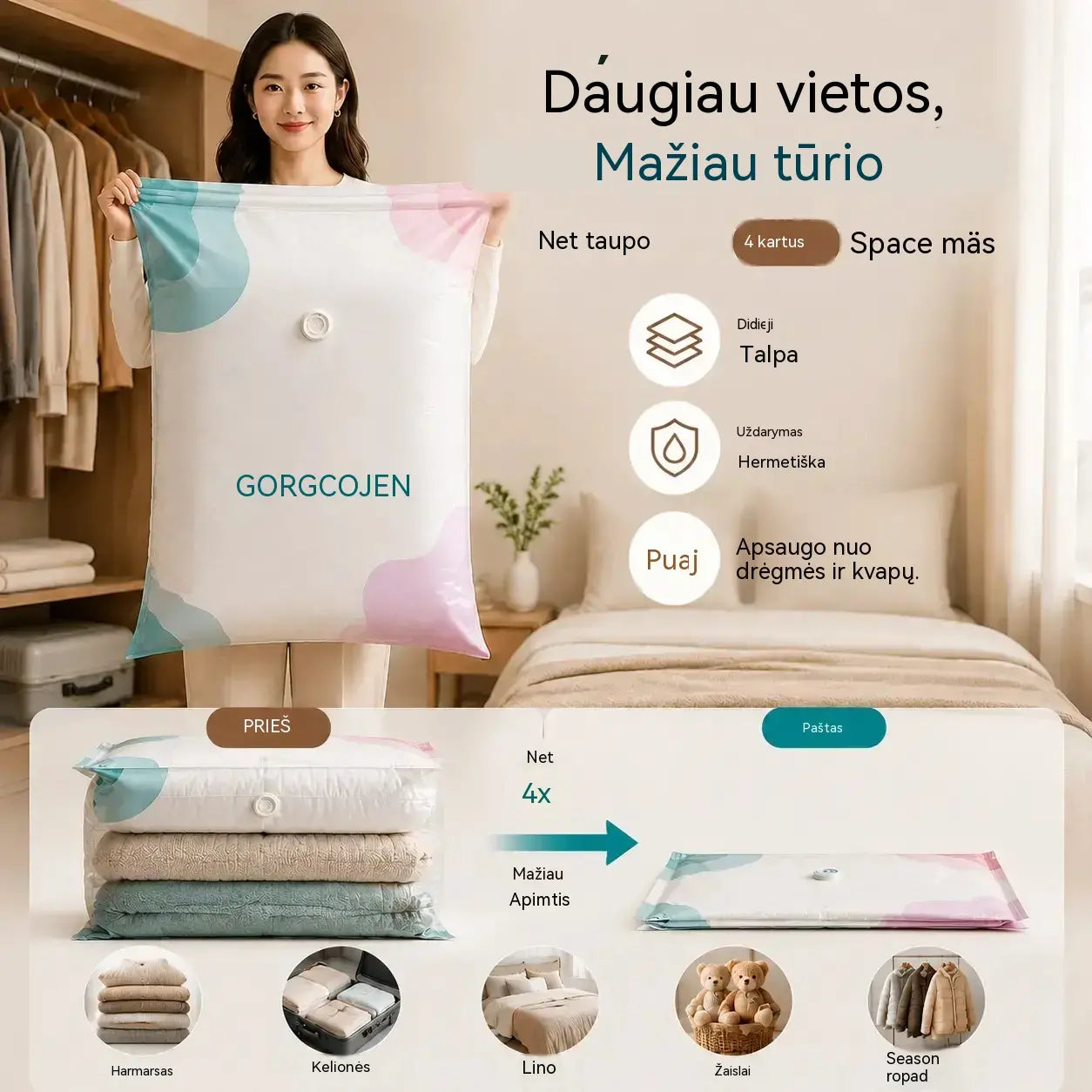 🧳 5 prekės už 28 eurus 💨 Didelis, suspaudžiamas vakuuminis laikymo maišelis: nereikia pompos, nepralaidus ir idealiai tinka taupyti vietą lagamine ir namuose ✈️