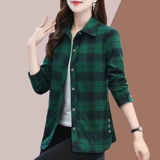 【най-продавани】💕【XL-5XL】Нови модерни и универсални есенни дамски карирани ризи