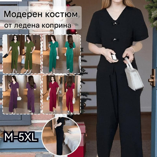 🌸【M-5XL】🔥【Тениски + широки панталони】Модерни дрехи, изработени от ледена коприна 2026