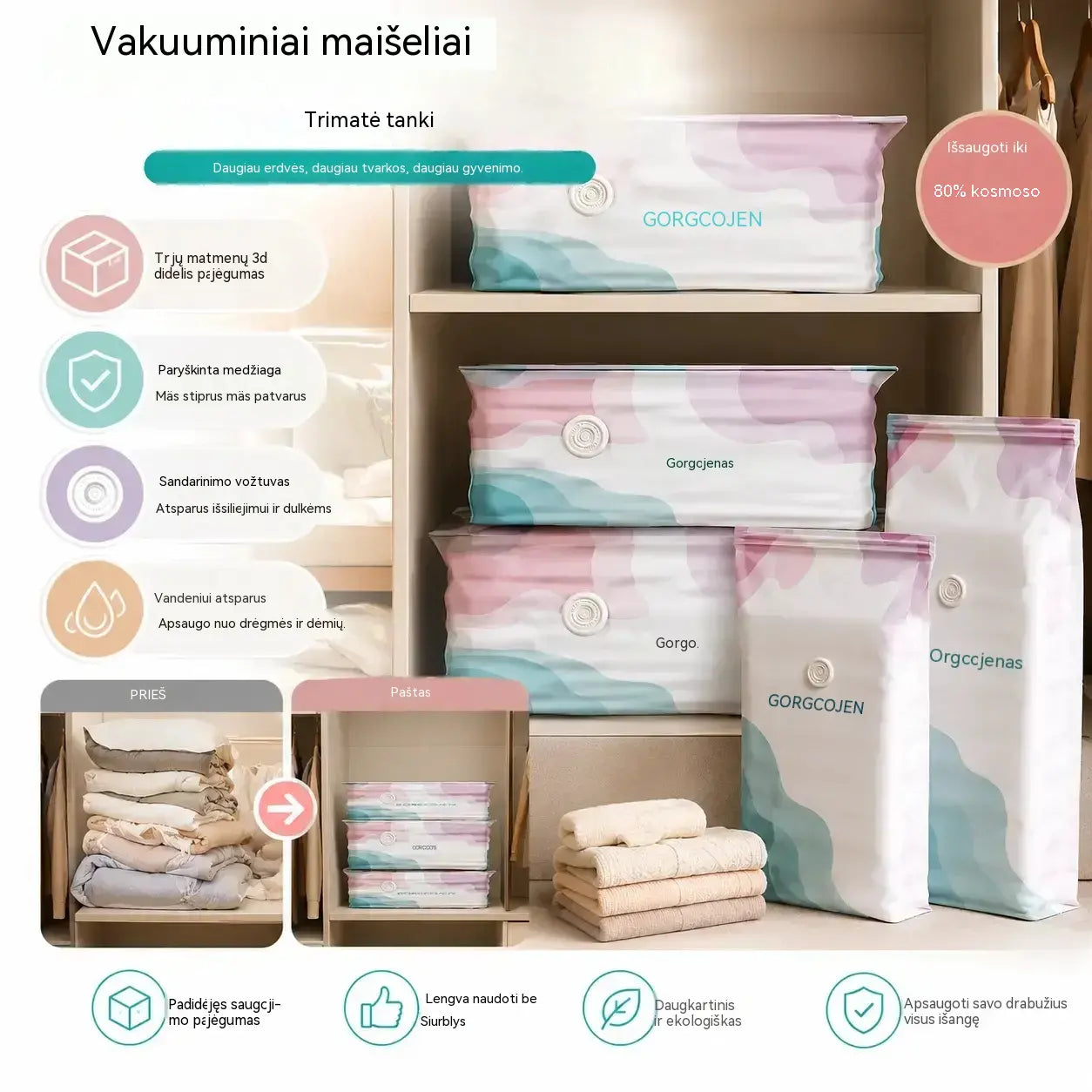 🧳 5 prekės už 28 eurus 💨 Didelis, suspaudžiamas vakuuminis laikymo maišelis: nereikia pompos, nepralaidus ir idealiai tinka taupyti vietą lagamine ir namuose ✈️