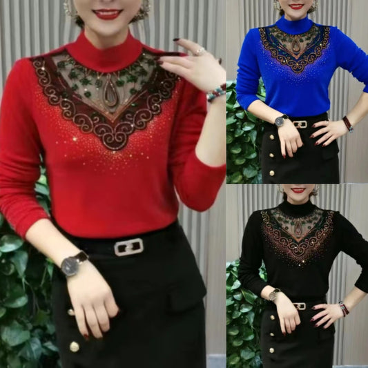 【💥Гореща разпродажба】[XL-6XL] Зимна поларена блуза с дантелена изрязана тениска