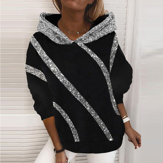 🔥🔥【50% ОТСТЪПКА】【S-3XL】Нова есенна блуза с качулка, с широка кройка и диамантени капси