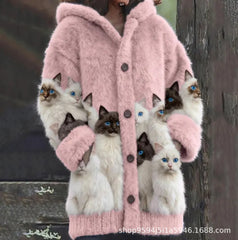 🐱❤️【S-5XL】Сладко яке от котешка кожа с качулка и дебела подплата от флис