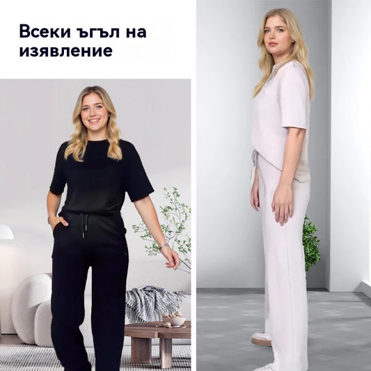 ✨Тенденции сега ✨Елегантен дамски комплект от 2 части - топ и съответстващ панталон