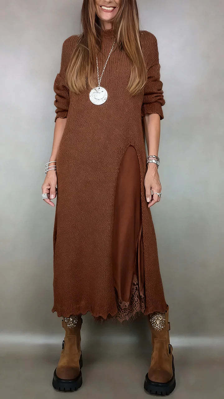 【XS-3XL】👗Нов комплект от дантела, дизайн с отвор, стил пуловер, рокля с презрамки + пуловер с отвор, 2 части
