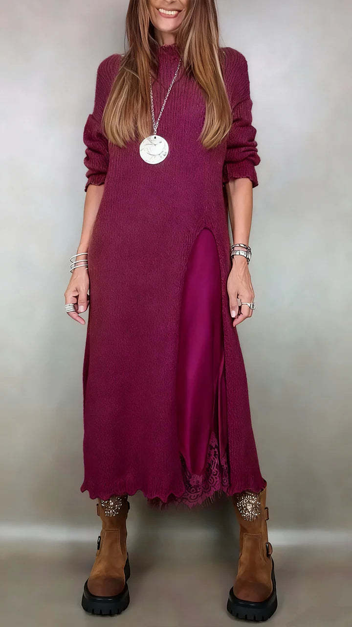 【XS-3XL】👗Нов комплект от дантела, дизайн с отвор, стил пуловер, рокля с презрамки + пуловер с отвор, 2 части