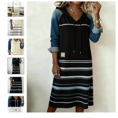🌷🌞Нова дънкова рокля с качулка в цветни блокове
