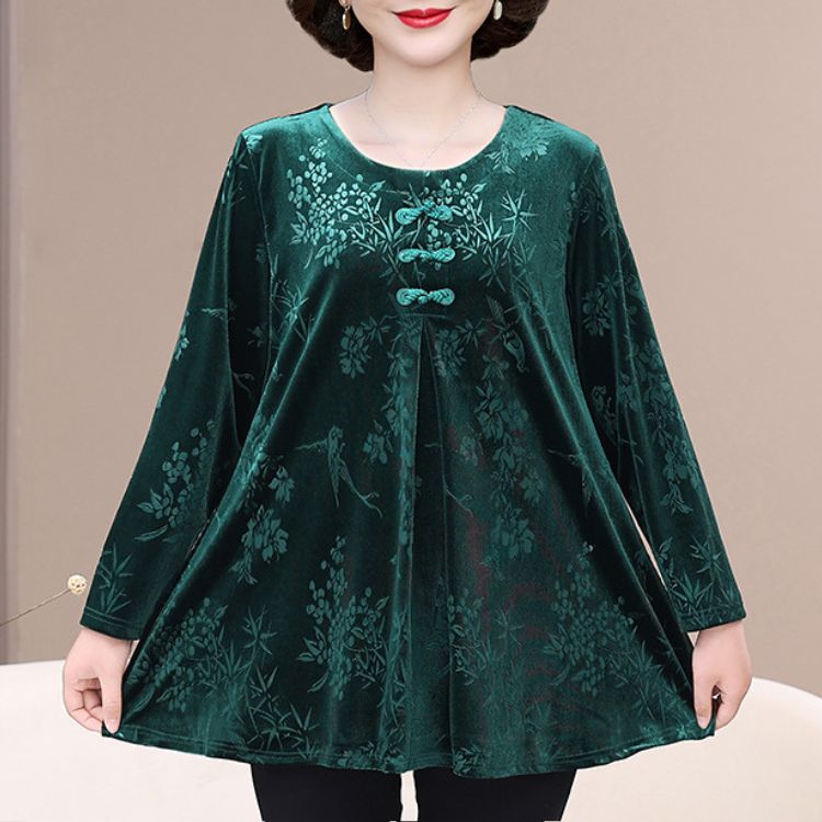 🔥【50% ОТСТЪПКА】【XL-6XL】Нов елегантен кадифен топ с ретро принт за есен/зима