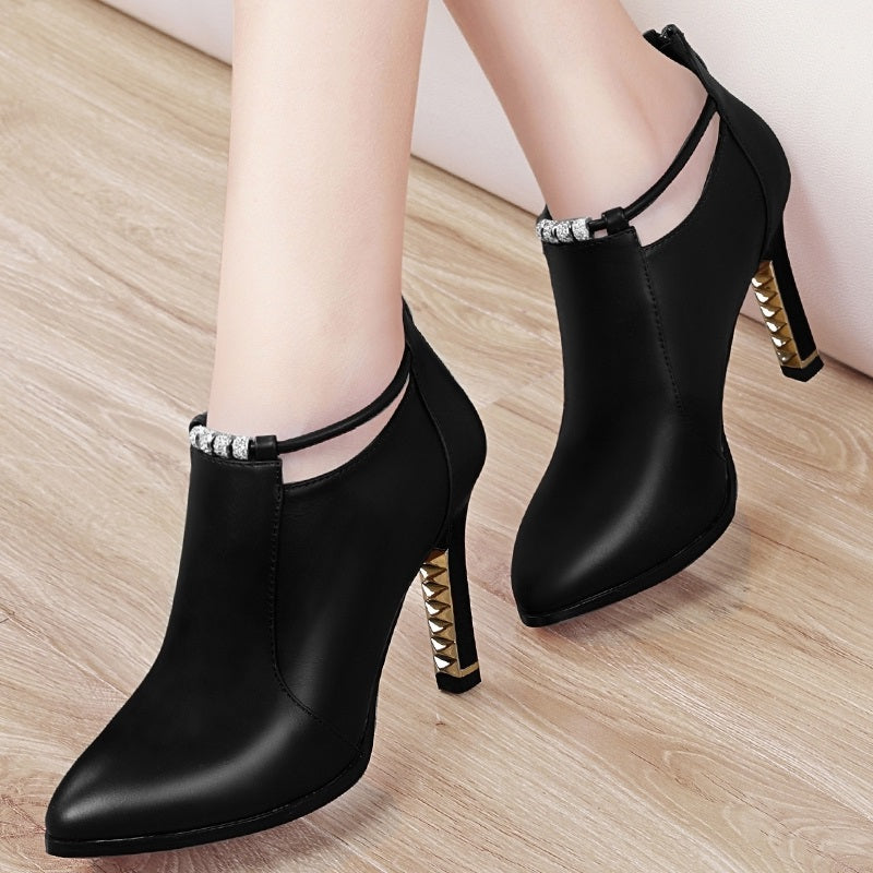 👠【50% ОТСТЪПКА】Остри кожени ботуши, стилни и универсални ботуши до глезена