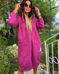 🧥【S-2XL】Ново Есенно-Зимно Дълго Яке с Качулка и Цип