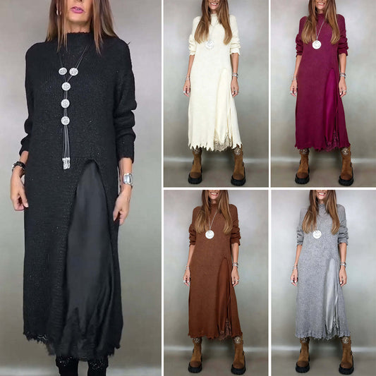 【XS-3XL】👗Нов комплект от дантела, дизайн с отвор, стил пуловер, рокля с презрамки + пуловер с отвор, 2 части