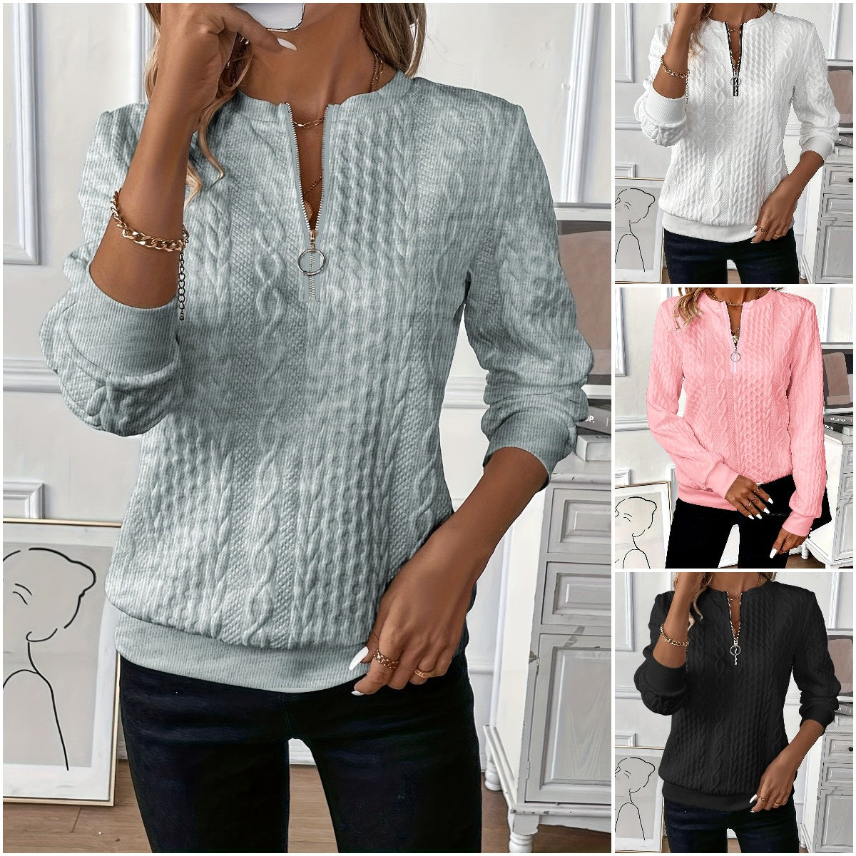 🎀🎀【Сезонна оферта: 50% отстъпка】【S-2XL】Есенно-зимни дамски плетива с цип