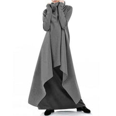 🔥【50% ОТСТЪПКА】 👗【S-5XL】Дамска асиметрична модна рокля с дълъг ръкав и качулка