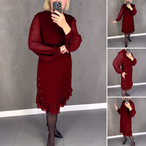 🔥50% OFF👗【S～5XL】Нова модна ежедневна едноцветна рокля с дълъг ръкав и широки волани