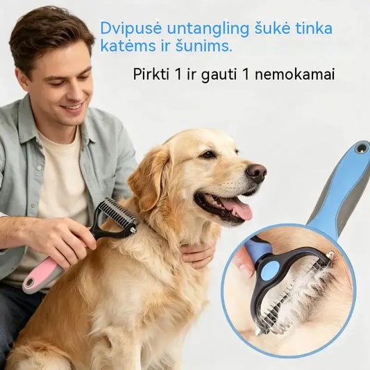 🐶【Pirk 1, gauk 1 nemokamai】2 vnt. Dvipusis šepetys naminių gyvūnėlių priežiūrai ir plaukų šalinimui