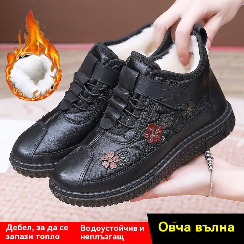 👞Нови дамски зимни памучни обувки, удебелен полар, неплъзгащи се и топли, подходящи за хора на средна и по-възрастна възраст.