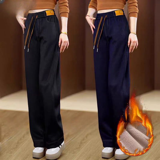 【37-107 КГ】🔥Дънки с поларена подплата👖Нови ежедневни панталони с висока талия
