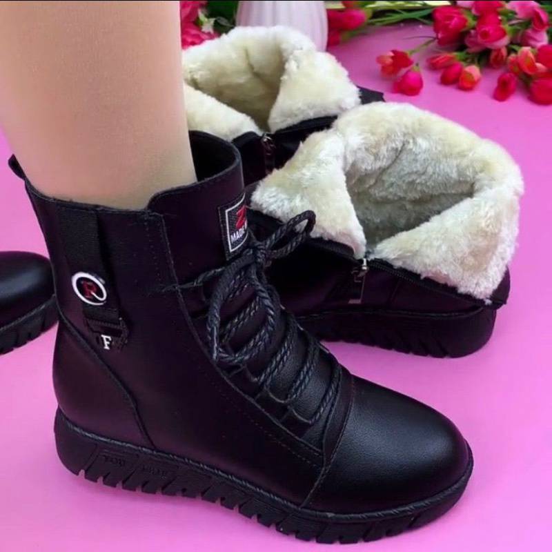 💥【35-40】Нови зимни ботуши от кашмир и кожа, с водоустойчива и удебелена памучна подплата.