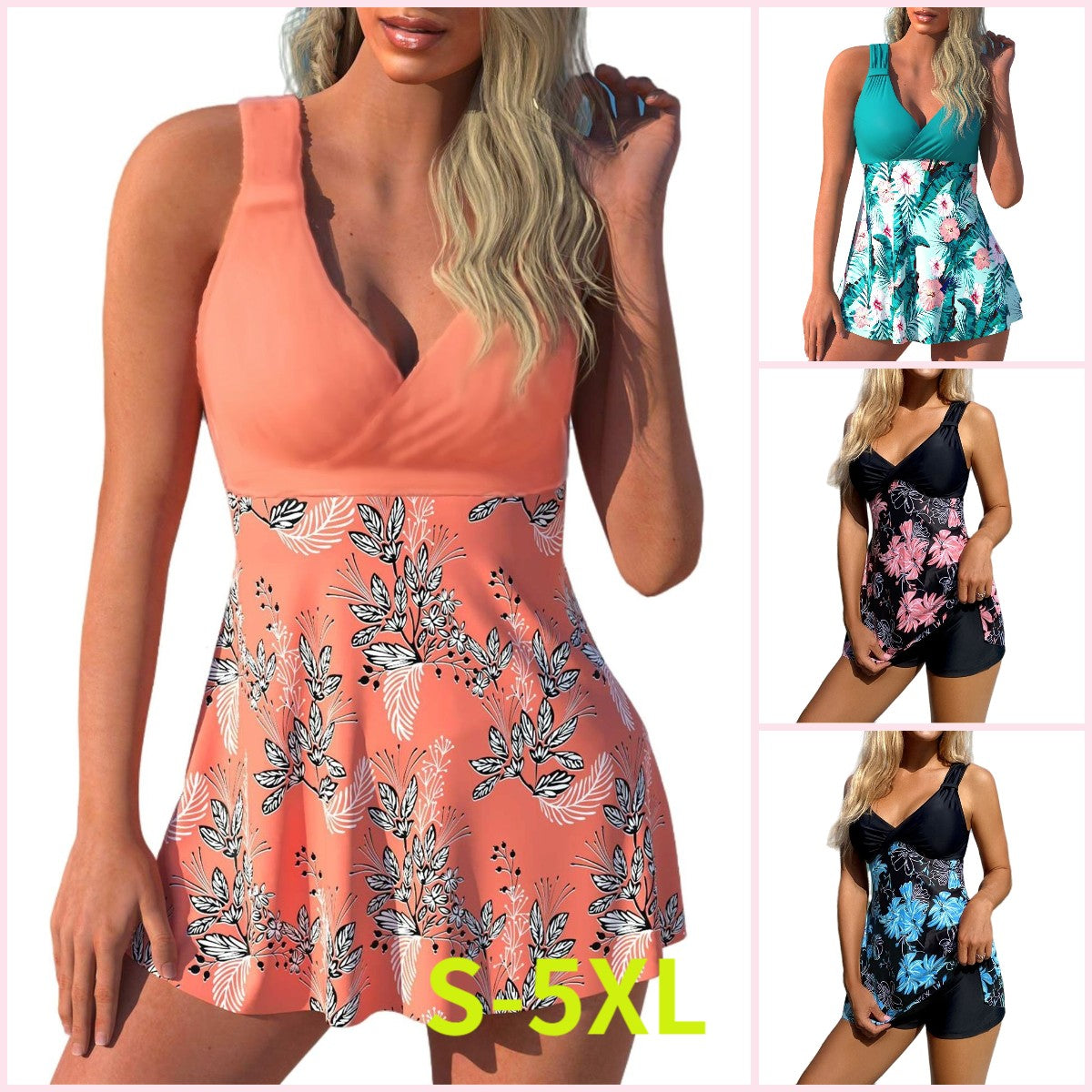 🌴🏖️【Paskutinė diena - 50% nuolaida🔥】【S-5XL】Naujas margintas maudymosi kostiumėlio komplektas, plius dydžių dizainas, šortai, nugaroje skeltukas, greitai džiūstantis audinys