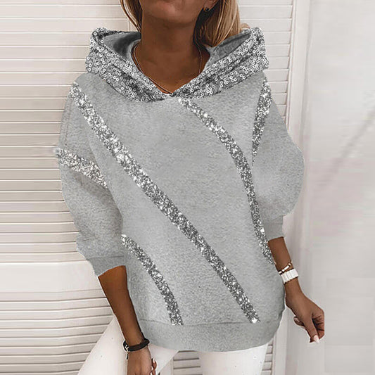 🔥🔥【50% ОТСТЪПКА】【S-3XL】Нова есенна блуза с качулка, с широка кройка и диамантени капси