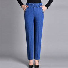🔥【XL-5XL】👖👖Дамски прави ежедневни еластични дънки (50-90 кг)