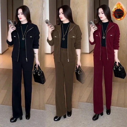 💖🔴💥【M-4XL】Нов дамски костюм от дебел кадифе (топ + панталон) 2025 г.