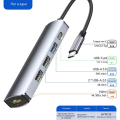 🔥【Ограничено време: 50% намаление!】🔌💻Преносим USB-C хъб 5 в 1 с 4K HDMI изход