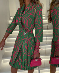 🎀👗【S-2XL】Ново постъпление: Стилна и елегантна ежедневна рокля с V-образно деколте и дълги ръкави