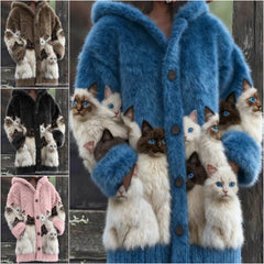 🐱❤️【S-5XL】Сладко яке от котешка кожа с качулка и дебела подплата от флис
