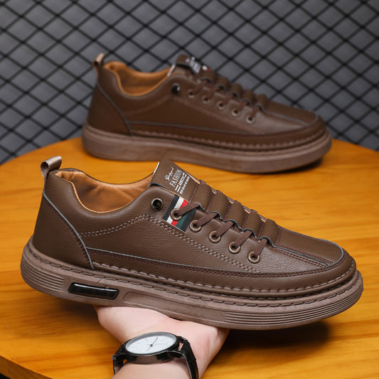 👞 Мъжки ежедневни маратонки, горна част от естествена кожа, мека, противоплъзгаща и дишаща подметка.