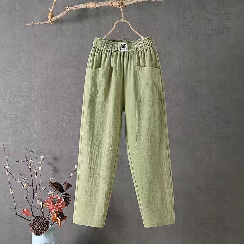 👖50% намаление+ Наложен платеж👖【M-4XL】Дамски летни ежедневни панталони от памук и лен, леки, дишащи и удобни